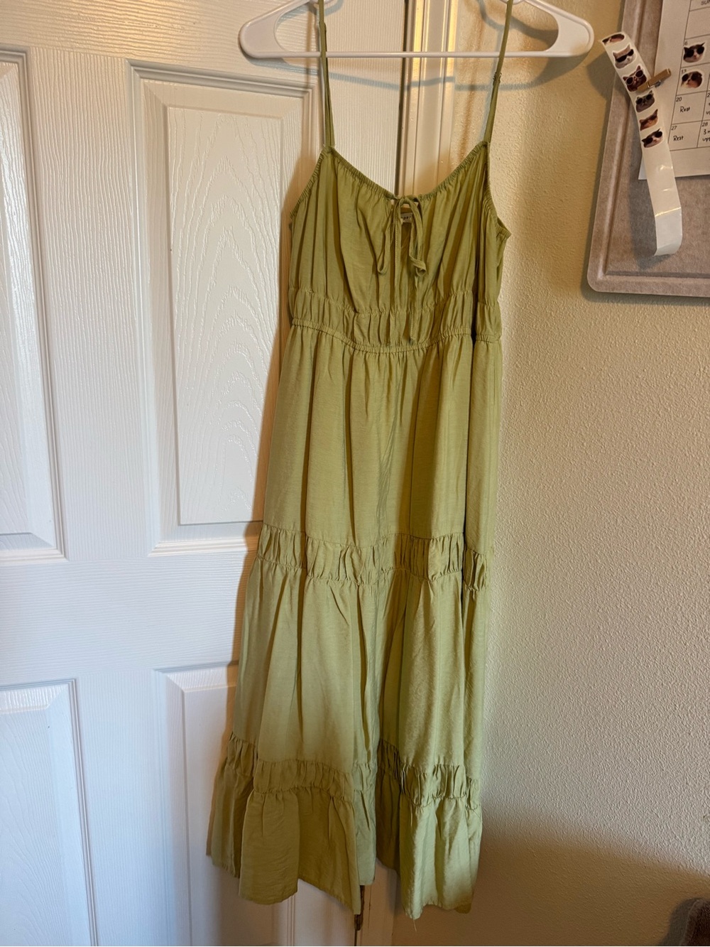 Women's Olive Green Tiered Midi Dress - Lightweight Summer Slip